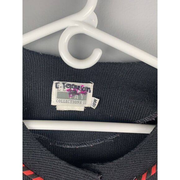 Leslie Fay Sweater Womens Plus 18W Button Up Jacket Black/Red Embroidered Floral - Picture 3 of 5